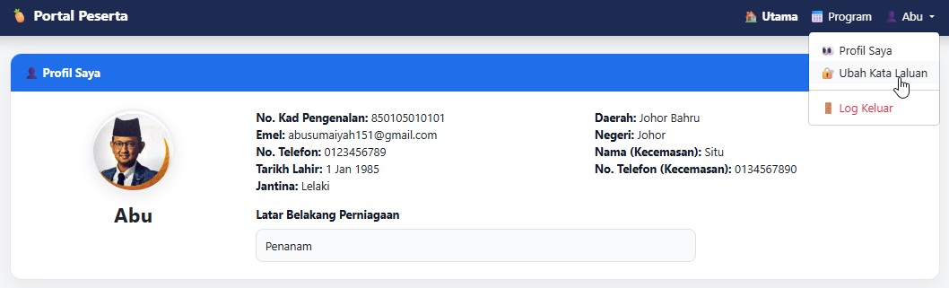 Menu Ubah Kata Laluan