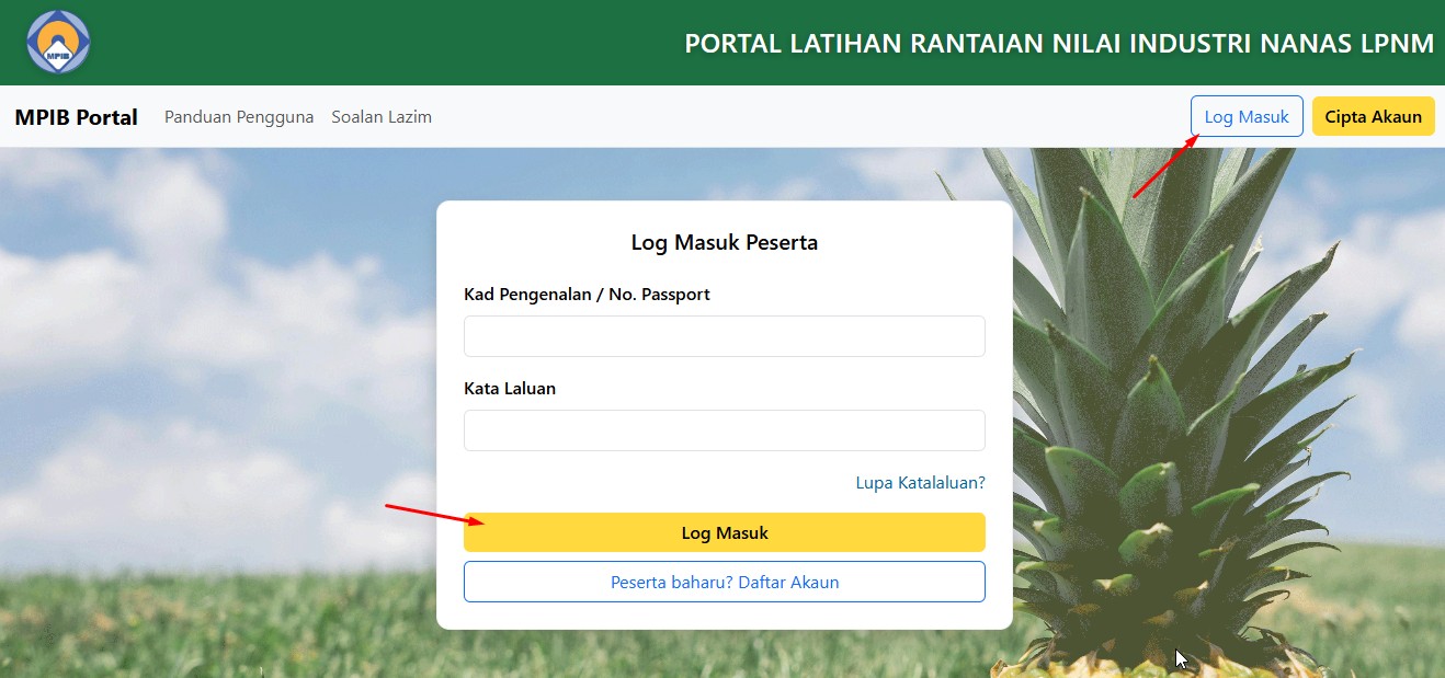 Halaman Log Masuk Peserta