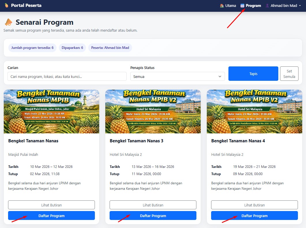Senarai Program - sebelum daftar